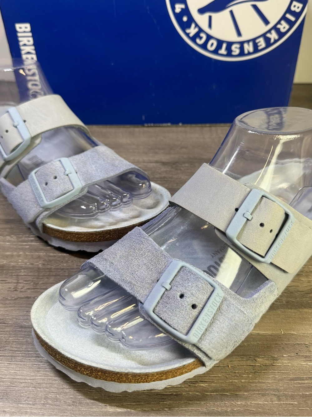 Birkenstock Arizona Split Nubuck Suede Periwinkle/Gray Slides 38/US7-7.5 EUC